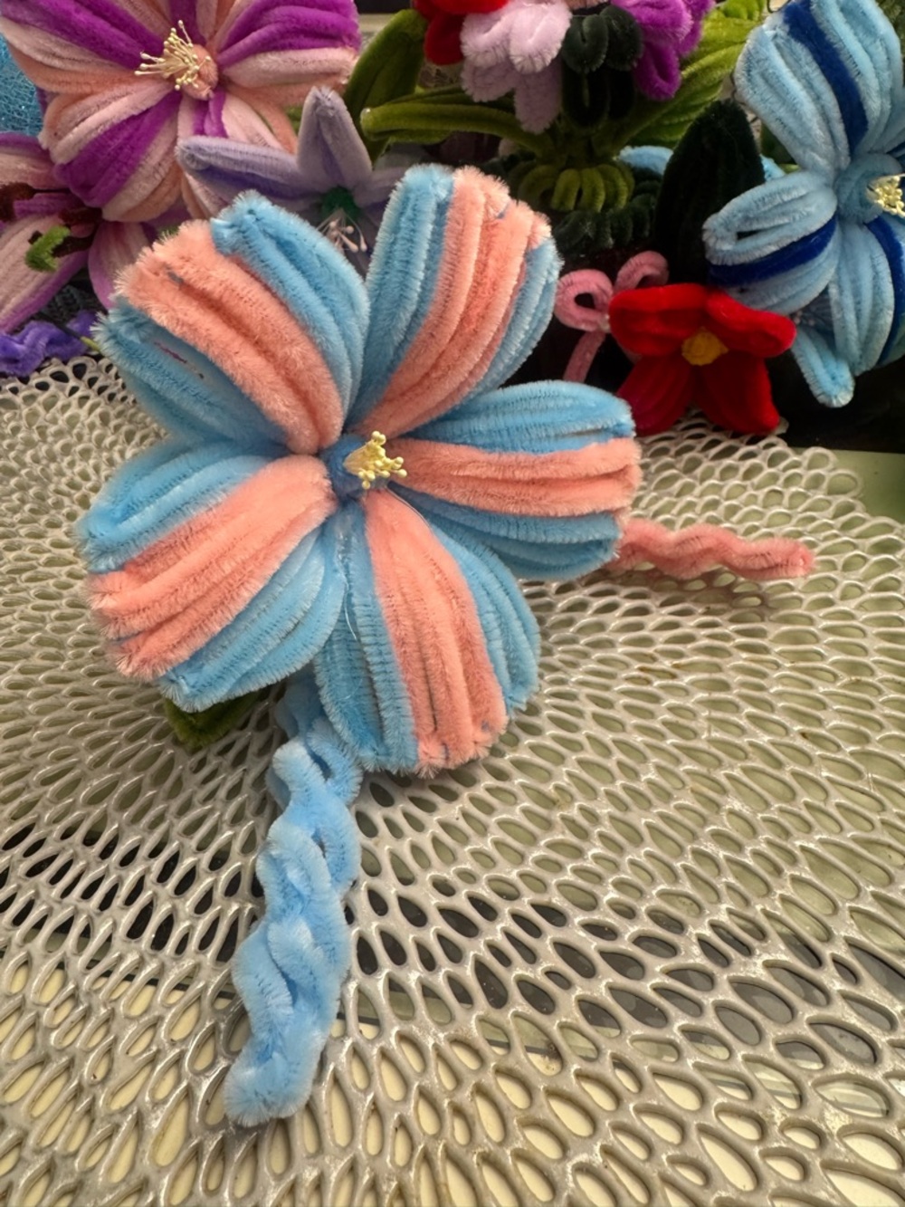 Handcraft Pipe Cleaner Flower Blue & Peach